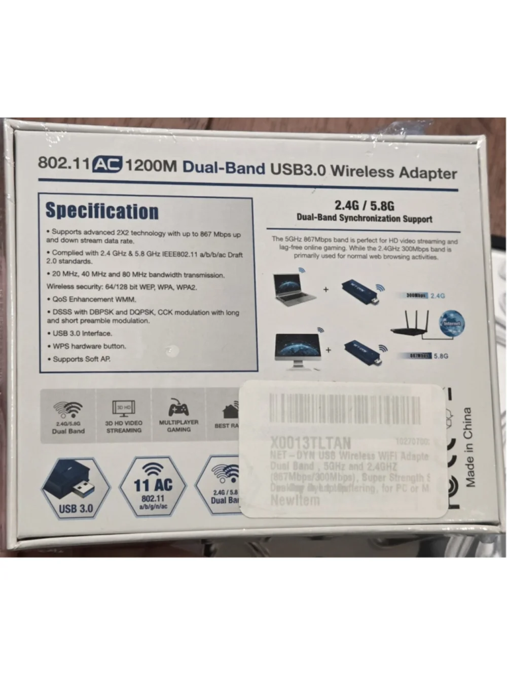 Net-Dyn USB wireless Wi-Fi Adapter, AC1200M Dual Band - Picture 2 of 3